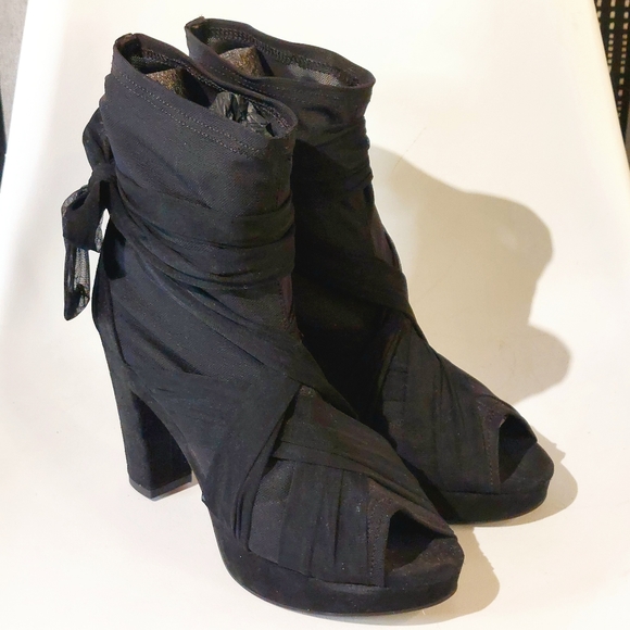 Strategia black suede & fabric platform sock bootie w tulle ties, EU41, NWT - Picture 5 of 14